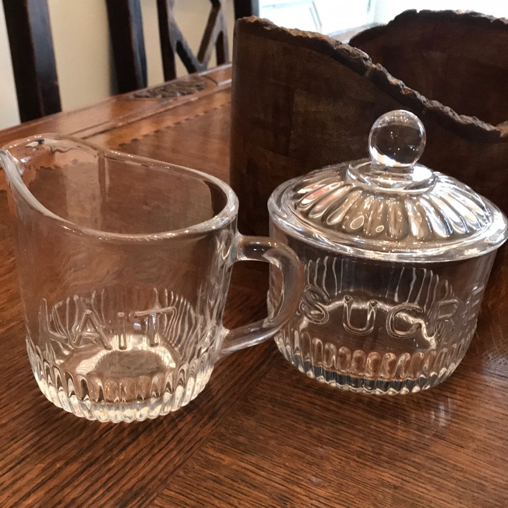 COPY - Reproduction Depression “Lait” Creamer and “Sucre” Sugar Jar Set NWOT
